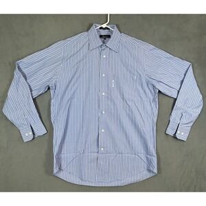 Faconnable Shirt Mens‎ Large Blue Striped 100% Cotton Button Up Made in USA